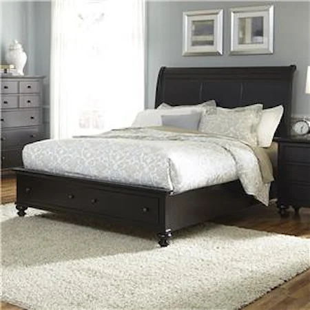 Transitonal Queen Sleigh Bed with 2 Drawer Storage Footboard